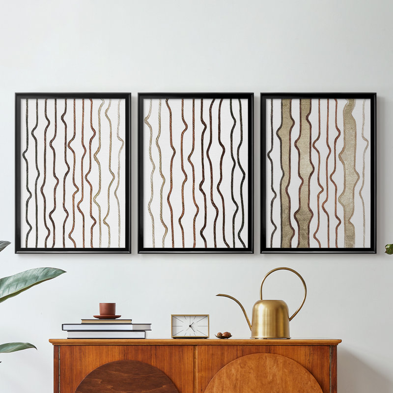 Jagged Flow I - Toile tendue avec châssis sur mesure - 3 pièces, Noir, H 30 po x l 63 po