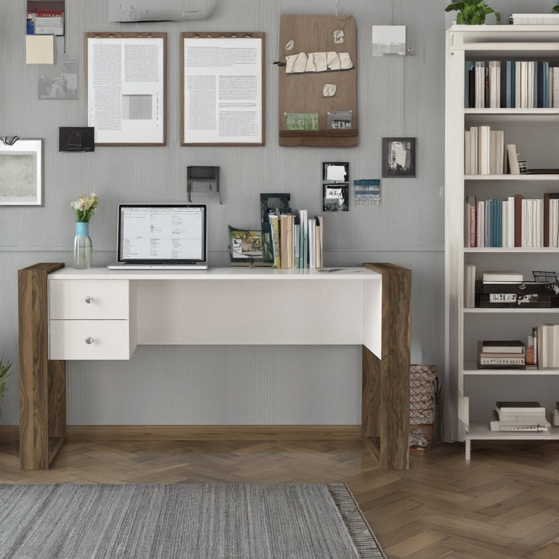 Writing Desk, White/Walnut