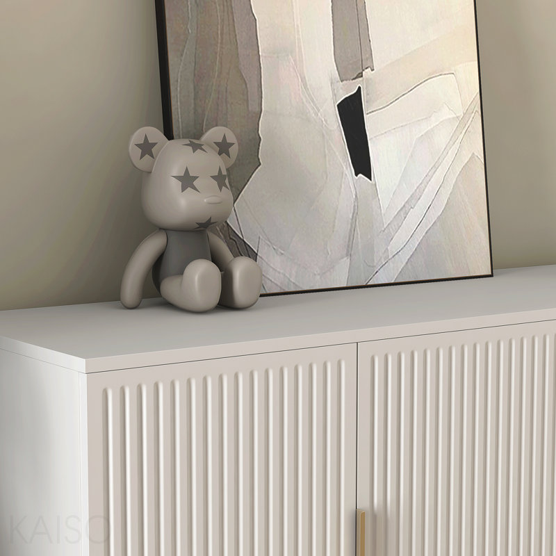 Modern Buffet Console Table, Fluted Design, Adjustable Shelves for Living Room - White