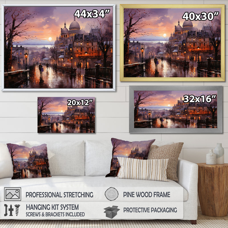 Marieli French Sunrise over Montmartre I - impression, Toile tendue, 16" H x 32" W