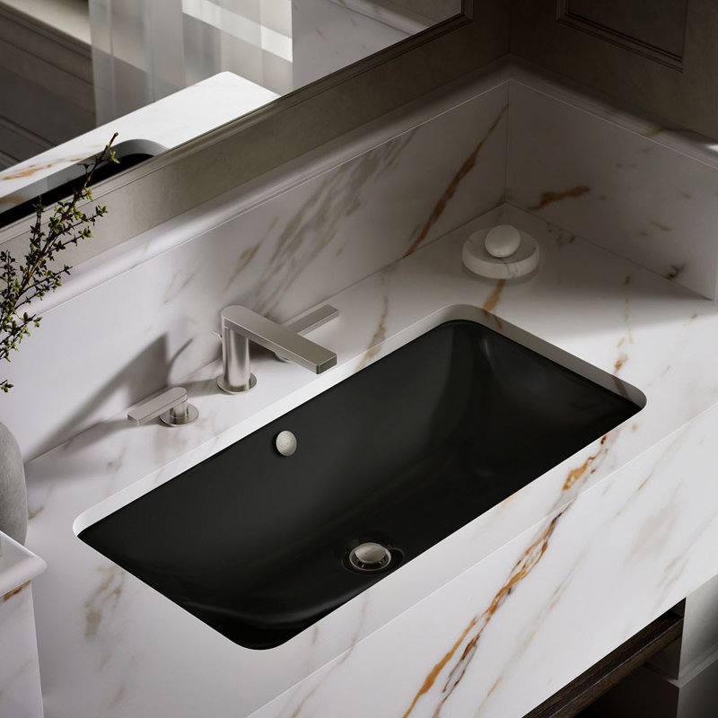 Iron Plains®Trough Rectangle Dual Mount Bathroom Sink with Overflow, Sea Salt