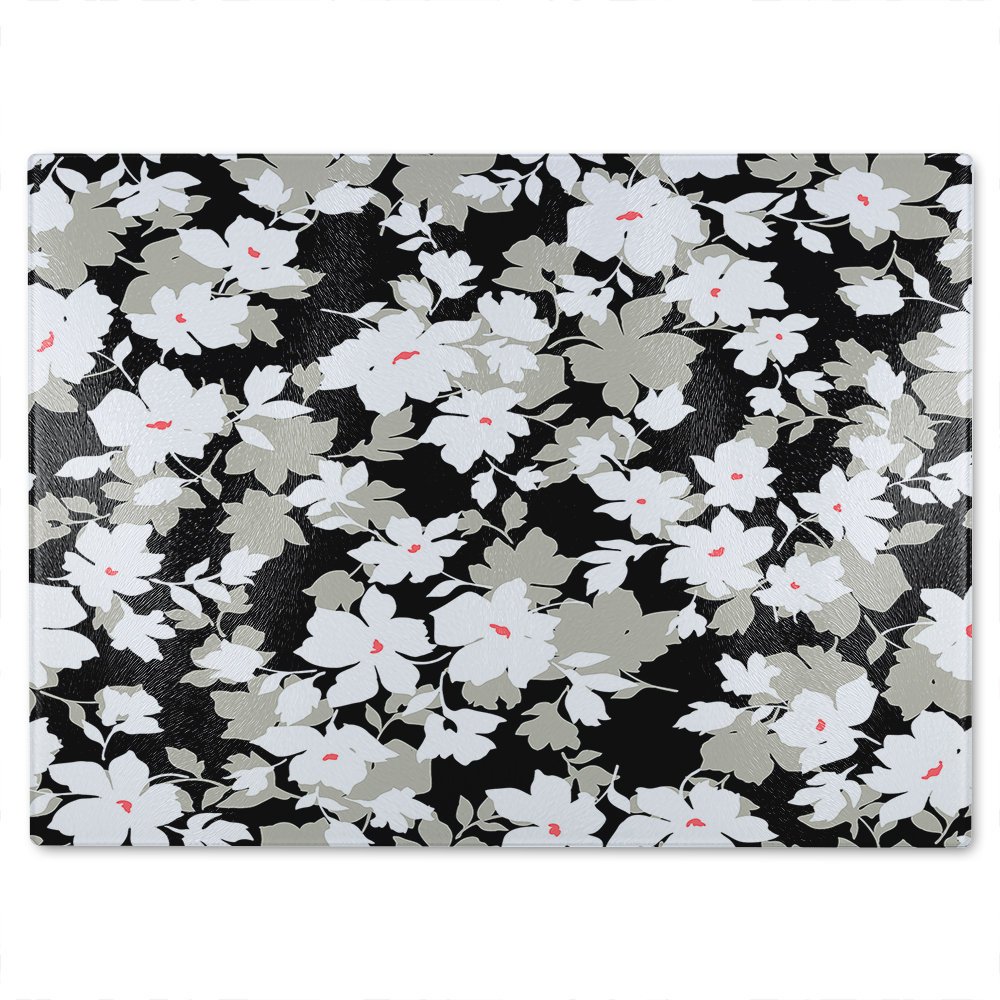 White Flowers Glass Chopping Board