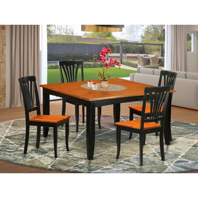Ensemble de salle à manger 5 pièces comprenant une table de salle à manger carrée avec rallonge papillon et 4 chaises en bois, 54 x 54 po, noir et cerise