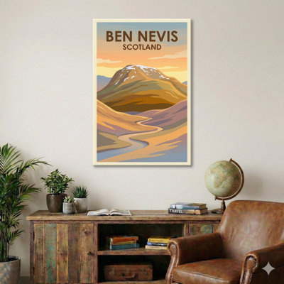 Ben Nevis, Scotland - Sunrise Over the Highland Summit Travel Poster. Giclee Print on Wrapped Canvas. Wall Art, Home Decor - Natural Landmarks, Scotland 1 Piece Wrapped Canvas Wall Art