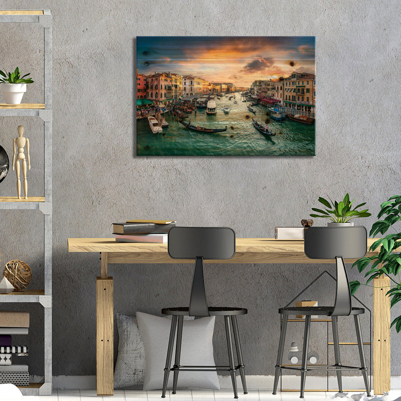 Le Grand Canal à Venise, Italie par Jan Becke - Impression sur bois sans cadre, L 26 po x H 18 po