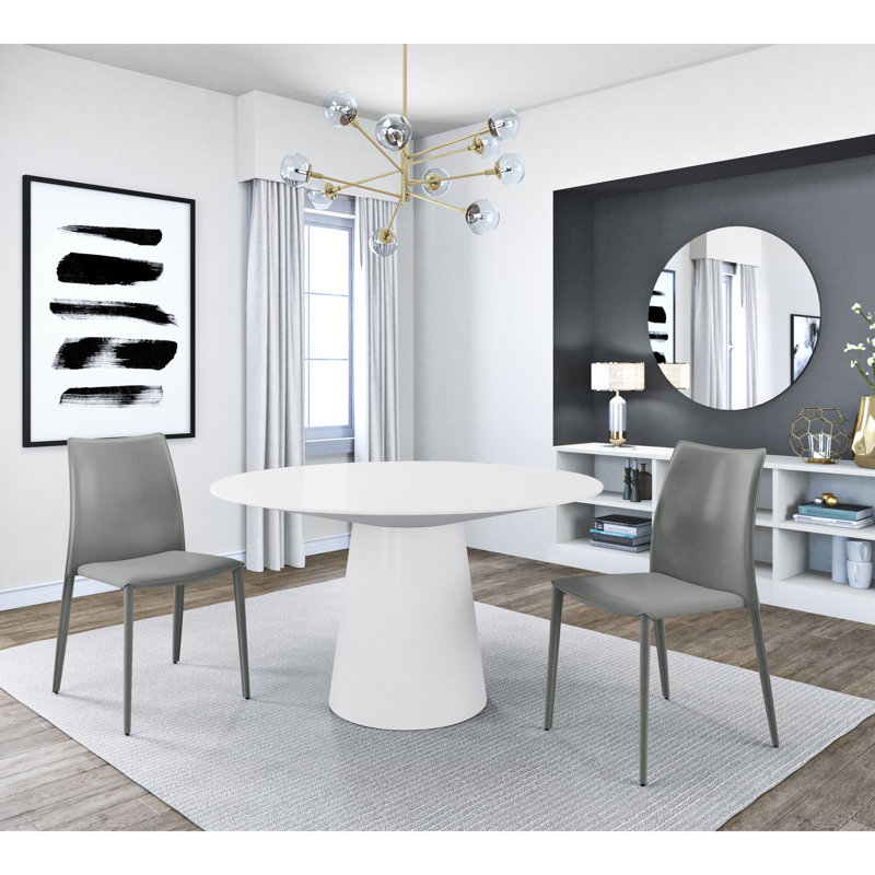 Adara Pedestal Dining Table, Matte White, 53.2" W x 53.2" L