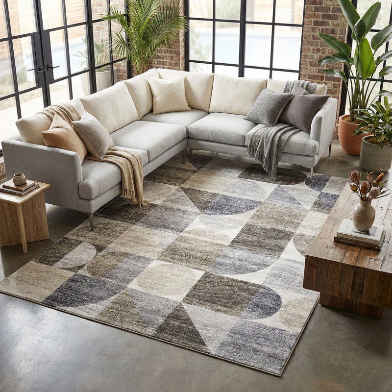 Tapis intérieur / extérieur bleu Naya, Beige Brown Gray, Rectangle 6 pi x 9 pi