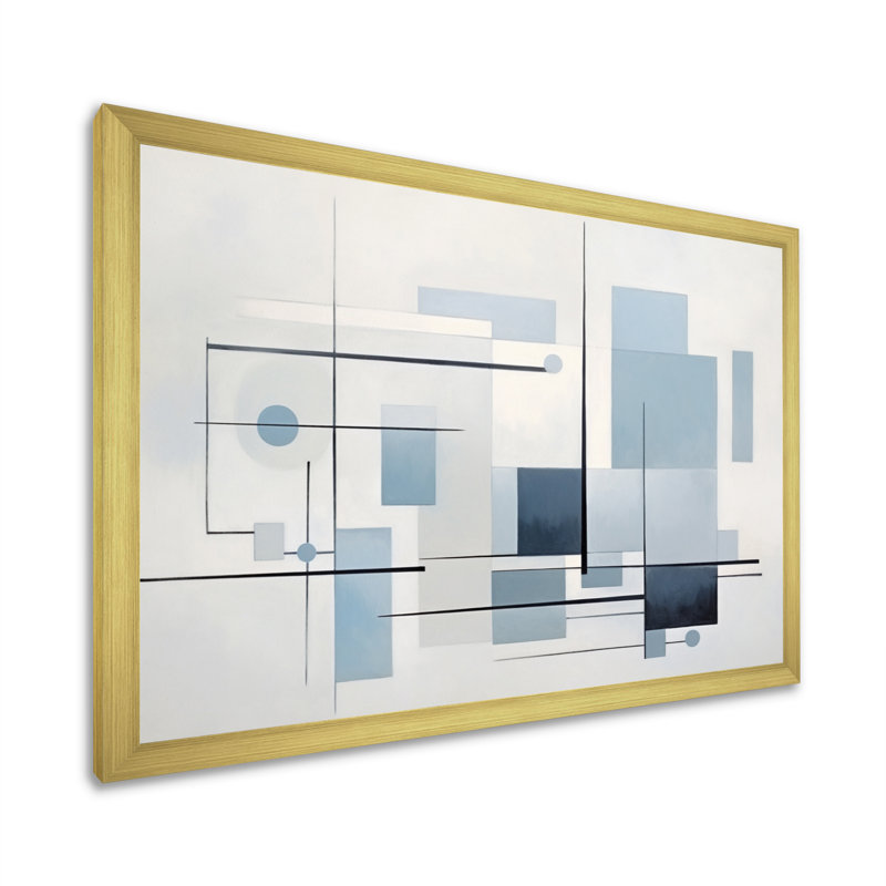 «Grey suprématisme géométrique II» - Art abstrait, H 30 po x l 40 po x P 1,5 po, Encadrement doré