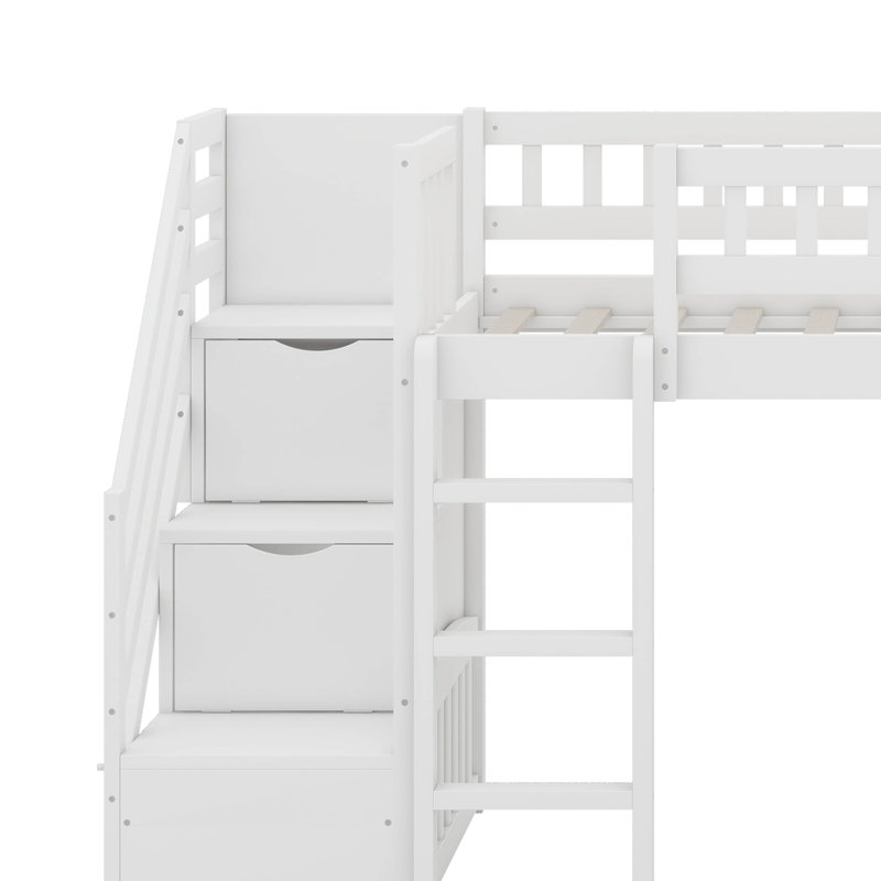 Stairway Twin Size Loft Bed With Slide, White