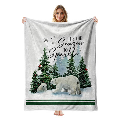 JYK Christmas Flannel Fleece Throw Blanket, Lightweight, Breathable, Soft Cozy Warm Plush Microfiber, 30"x40",  Polar Bear Trees