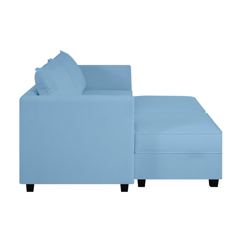 Causeuse modulaire en L avec repose-pieds Cateleya, Turquoise clair