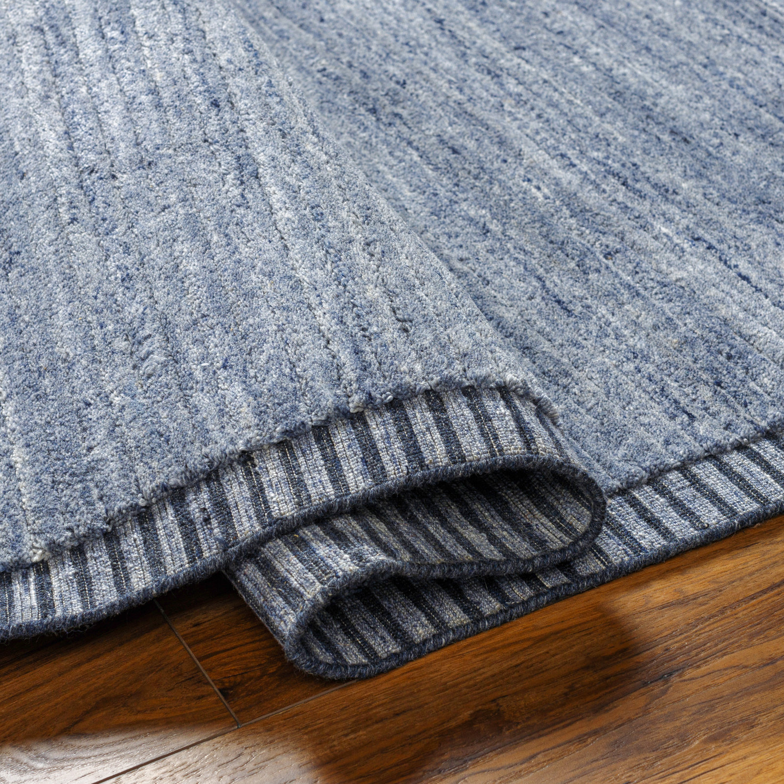 Felipa Hand-Knotted Blue Striped Rug, Runner 2'6" x 8'