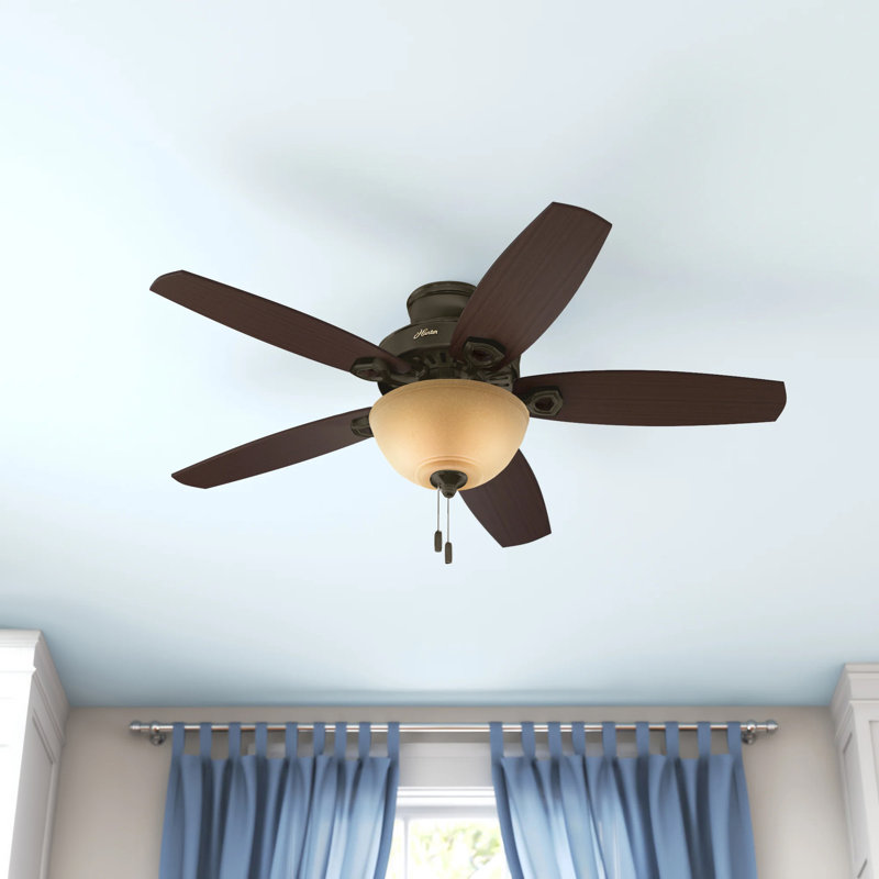 52" Builder Deluxe 5 - Blade Standard Ceiling Fan with Pull Chain and Light Kit Included, Bronze