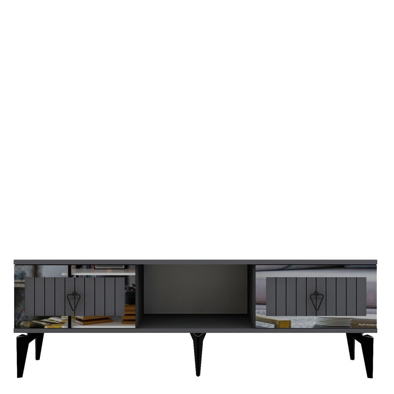 Meuble télé Catena avec option de fixation murale, anthracite et argent, 59,1 po x 17,6 po x 11,6 po Catena | Panneau de particules 100% enduit de mélamine, plusieurs tablettes, design élégant pour le salon et les espaces de divertissement