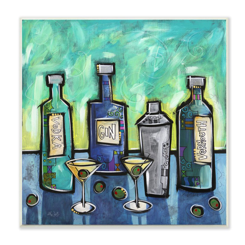 "Martini Mixings", art moderne sur toile, H 12 po x l 12 po x P 0,5 po, Bois