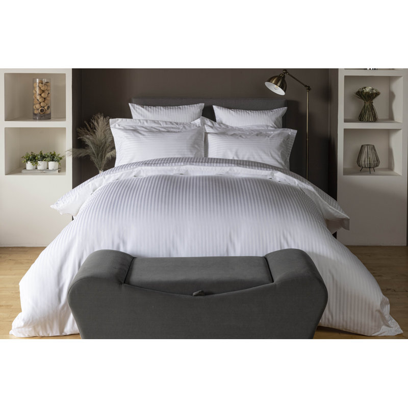 7 Piece Hotel Suite Satin Stripe Bedding Set, White, Super King