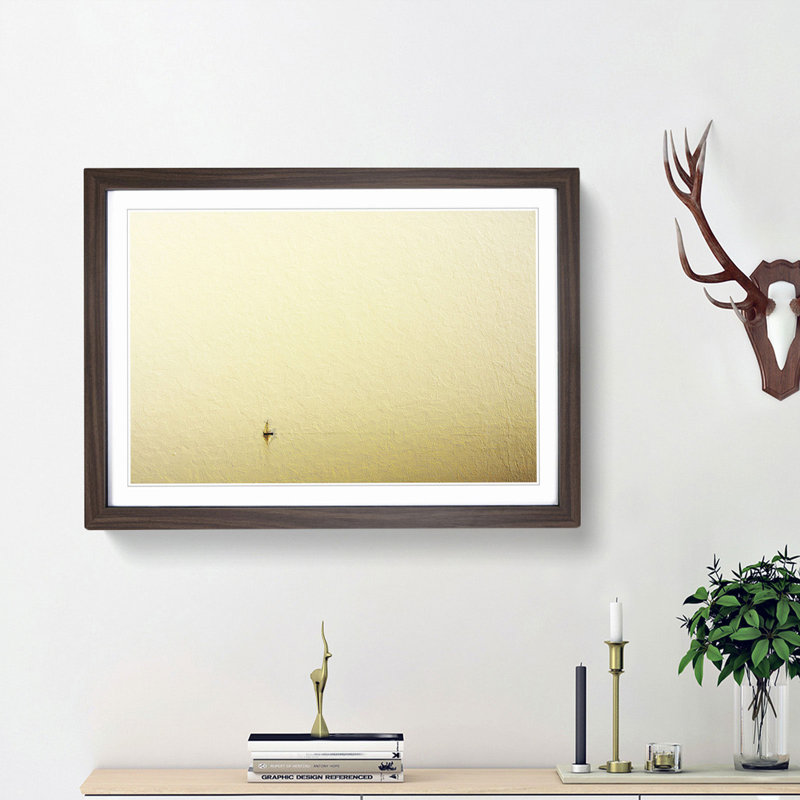 Sailboat Alone on the Ocean - Picture Frame Painting Print, Walnut Framed, 27cm H x 36cm W x 2cm D