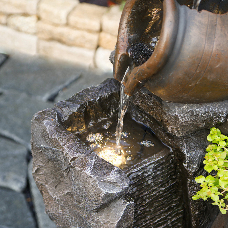 Fontaine à eau 45,65 po H avec pot à fleurs 5 niveaux Cascade de fontaines de jardin à DEL pour la terrasse
