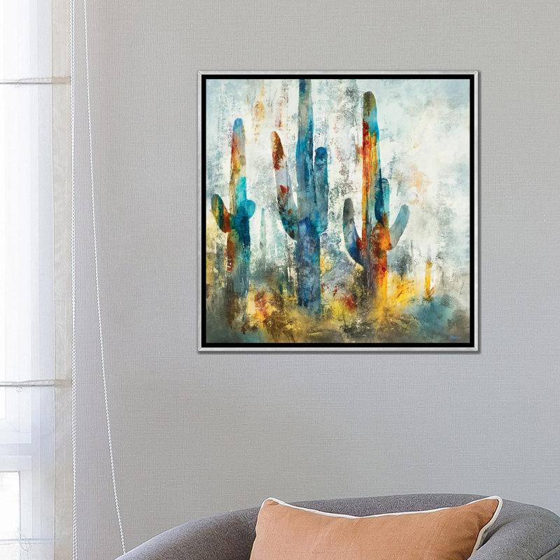 «Saguaro Forest» encadré par Scott Brems, Toile argentée avec cadre flottant, H 26 po x l 26 po x P 1,5 po, Non