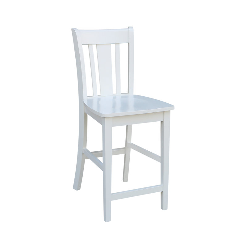  Tabouret de comptoir en bois massif Guzik, Tabouret de comptoir (siège d'une hauteur de 24 p, Blanc