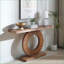 Table basse contemporaine en bois d'ingénierie de 53,2 po - Base circulaire pour salon et amp; Couloir, facile à nettoyer