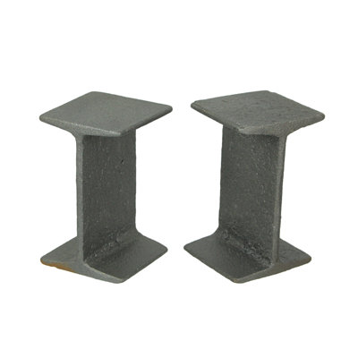 Industrial rustic cast iron I-beam girder decorative bookends for shelf decor with raw grey finish — set of 2, each 3" x 3" x 5"