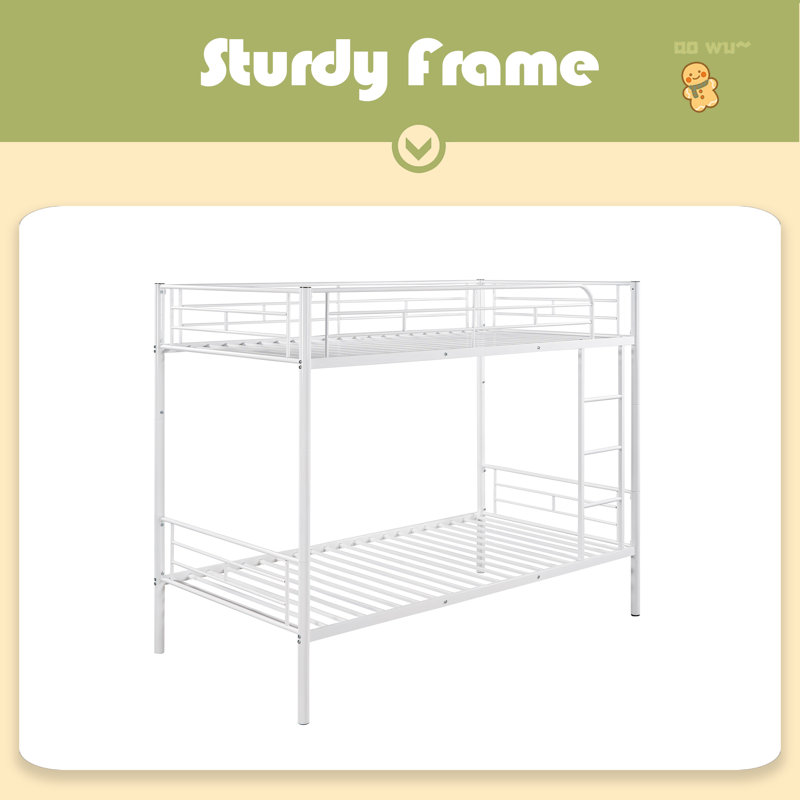 Twin Over Twin Metal Bunk Bed, White
