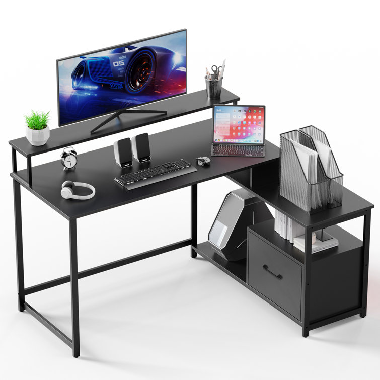 Porcelle L-Shape Gaming Desk with Built in Outlets