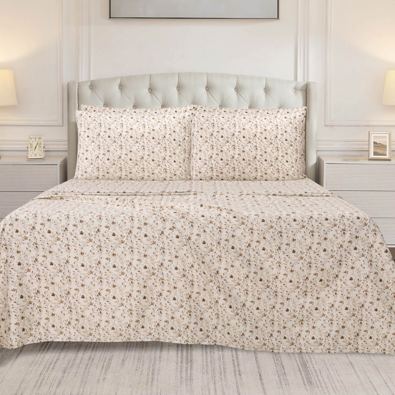 BCBG Microfiber Sheet Sets with Extra Pillowcases, Krista-Beige, King