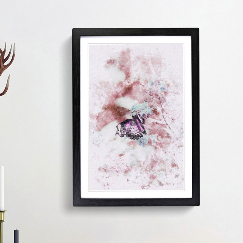 A Butterfly Upon A Flower - Single Picture Frame Painting on MDF, 87cm H x 62cm W x 2cm D, Black Framed