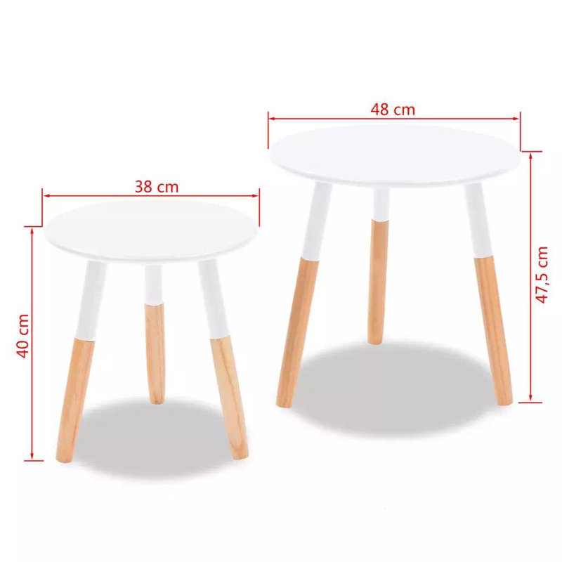 Side Table Round End Sofa Table Coffee Table Solid Pinewood, White/Brown