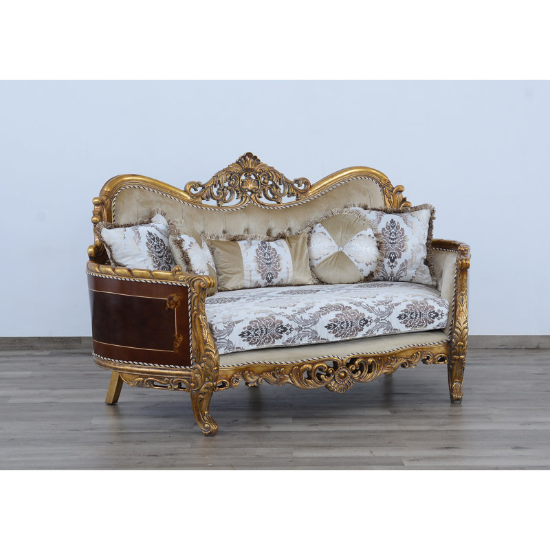 Maggiolini Upholstered 73'' Loveseat, White/Beige/Dark Gold, Dark Gold