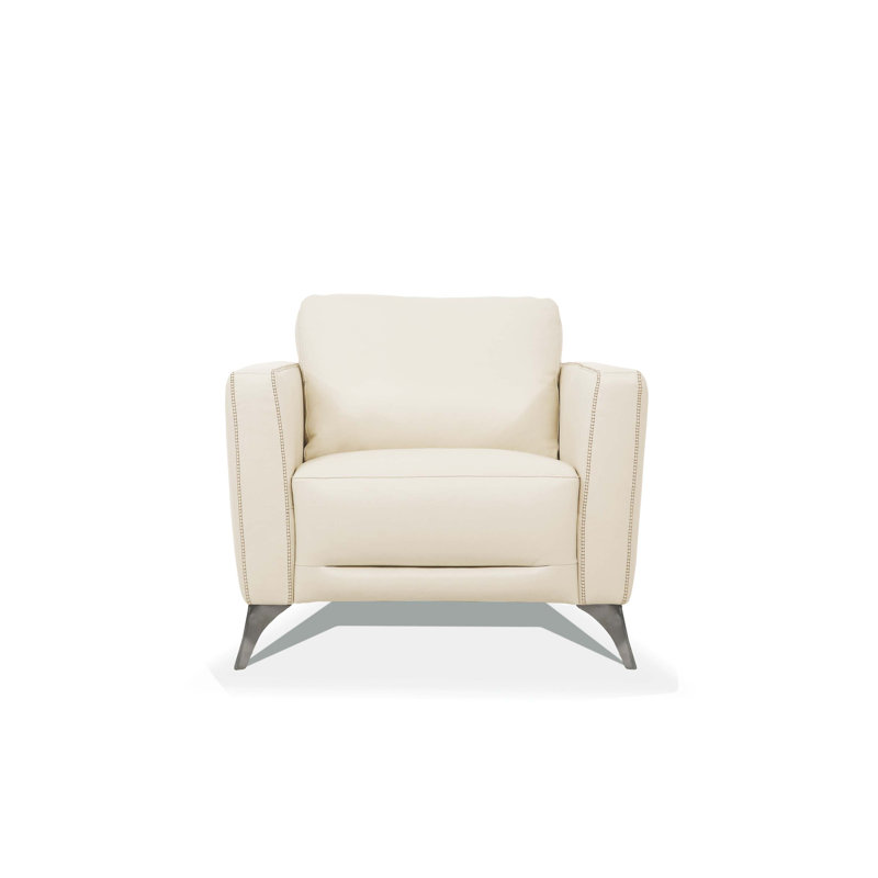 Chaise en cuir italien avec siège en sangle (assemblé), Crème