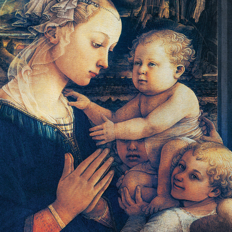 Gold Framed Renaissance Canvas Painting of Madonna and Child with Angels
