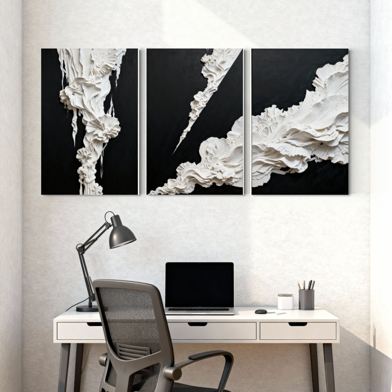 Abstrait nuage qui coule sur fond, ensemble de 3 impressions sur toile, H 18 po x l 36 po