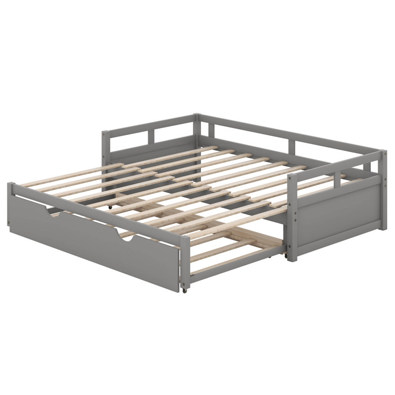 Twin Size Extendable Daybed With Trundle Beds, Wood Daybed Frame With Pull Out Trundle, Twin To King Design Extending Daybed