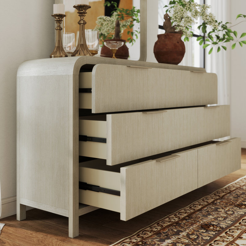 Commode contemporaine à 6 tiroirs avec miroir rond gris clair Roundhill Furniture