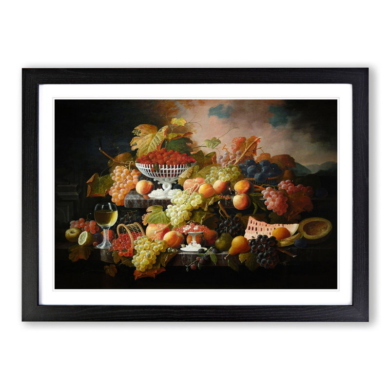 Still Life with Flowers and Fruit Vol.1 by Severin Roesen - Picture Frame Painting, Black, 48cm H x 65cm W x 2cm D