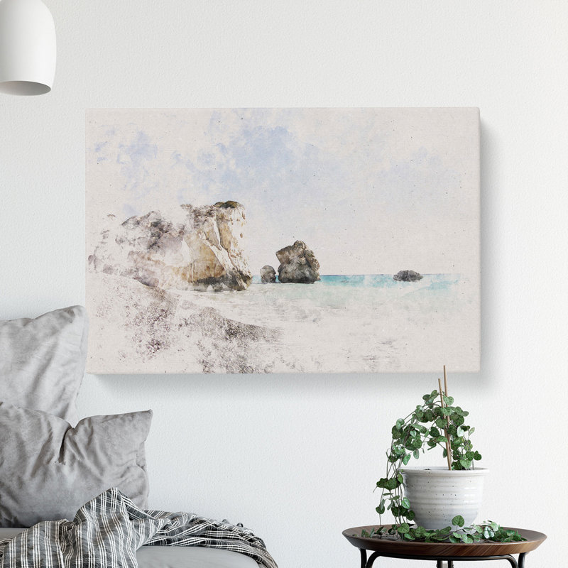 Cyprus Beach Watercolour - Wrapped Canvas, 40cm H x 60cm W x 3cm D