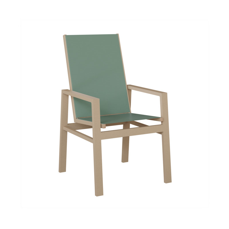Chaise de salle à manger en aluminium à haut dossier Vida, Bleu sauge, Aluminium moucheté Sahara