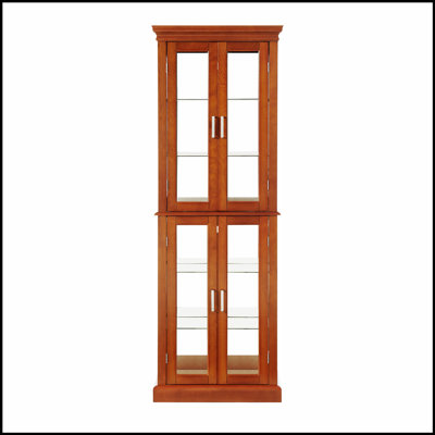 Lighted Curio Display Cabinet with Adjustable Shelves and Mirrored Back, Perfect for Showcasing Collectibles and Enhancing Home Decor.