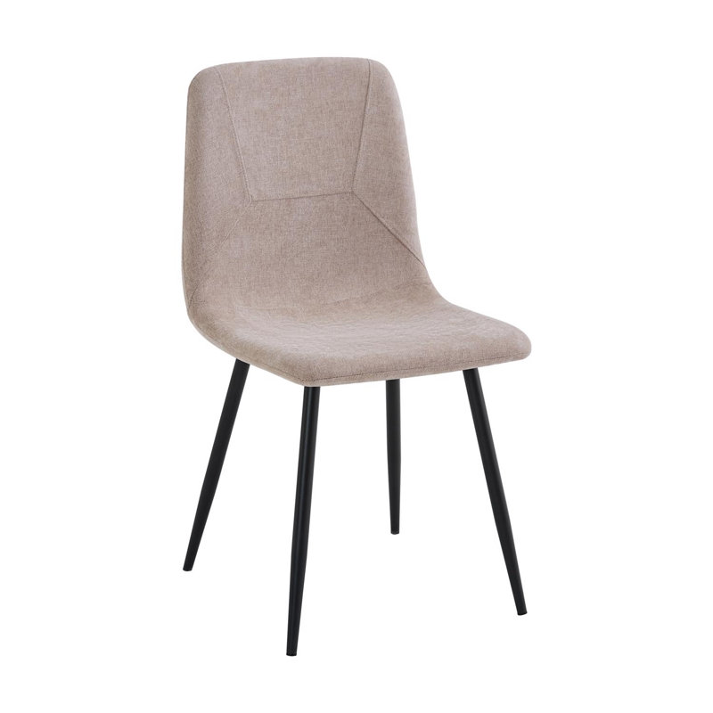 Linen Upholstered Black Steel Frame Dining Chairs, 4, Light Brown