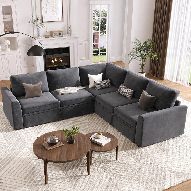 Canapé-lit modulaire avec lit escamotable, canapé modulaire en L chenille avec canapé escamotable et siège de rangement, divans convertibles pour le salon