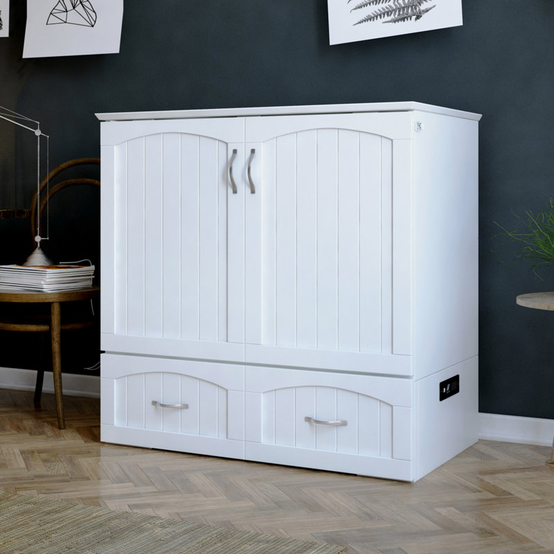 Lit escamotable avec rangement, matelas de 6 po et chargeur intégré Fabiano, Simple TG, Blanc