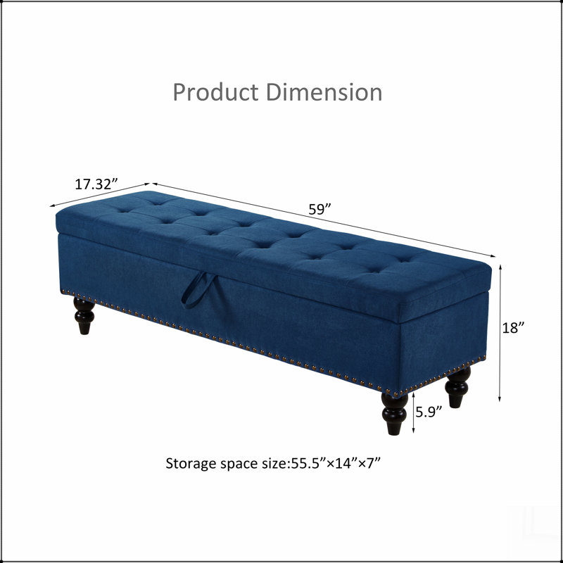 Banc de lit 51,5 po avec velours de rangement