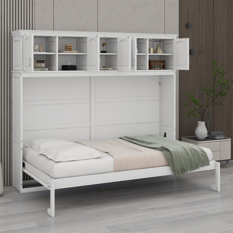 Murphy Bed Wall Bed With Top Cabinets, White