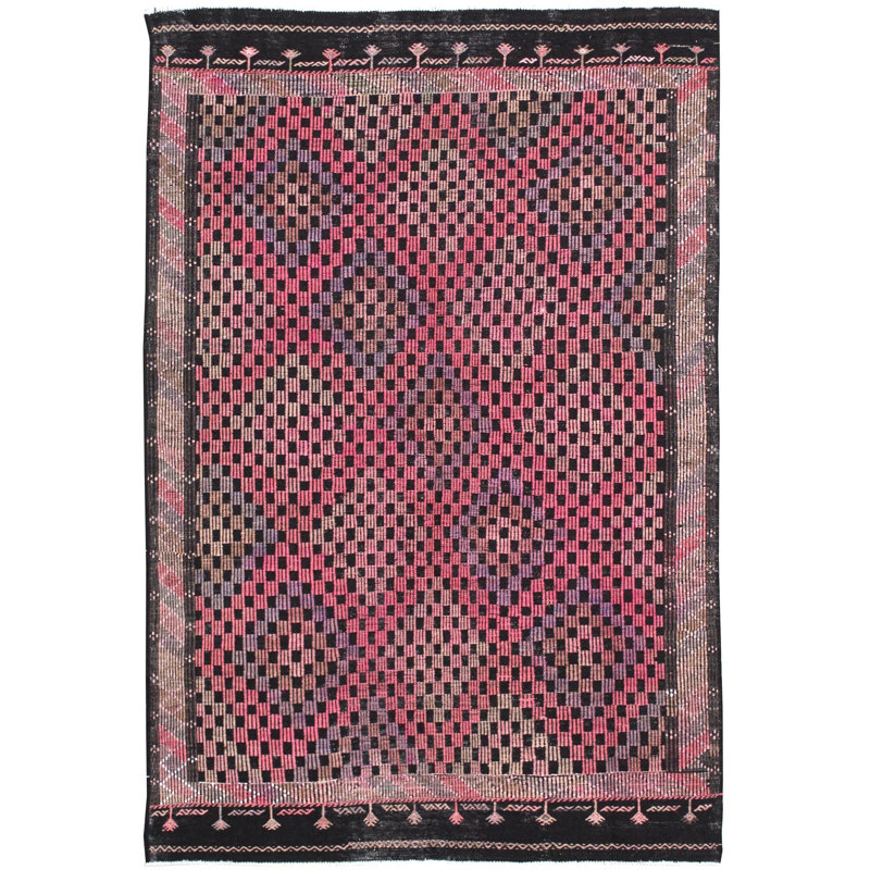 Tapis unique noir / rose / brun de 6 pi 9 po x 9 pi 10 po Jijim