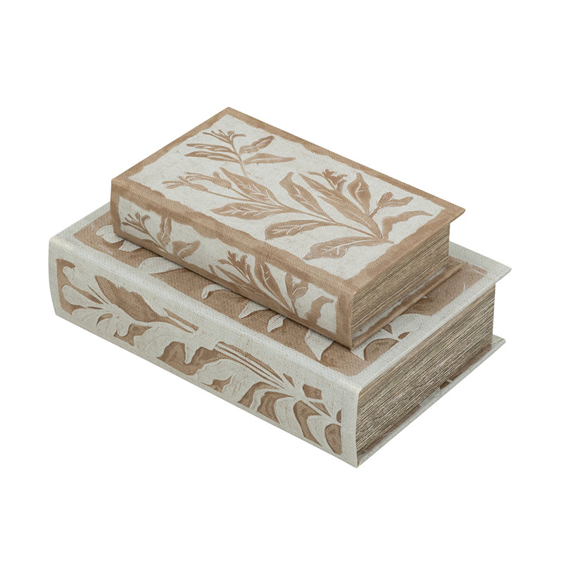 S/2 Decorative Book Boxes With Multi-Coloured Botanical Motifs L:7X3X10.5" S:5X2X8.3"