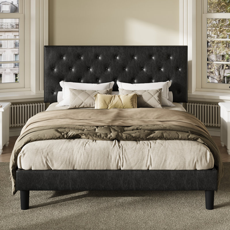 Darrach Upholstered Unfinished Platform Bed, Black, Queen