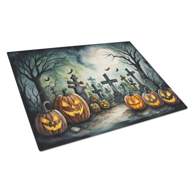 Graveyard Spooky Halloween Glass Cutting Board Large